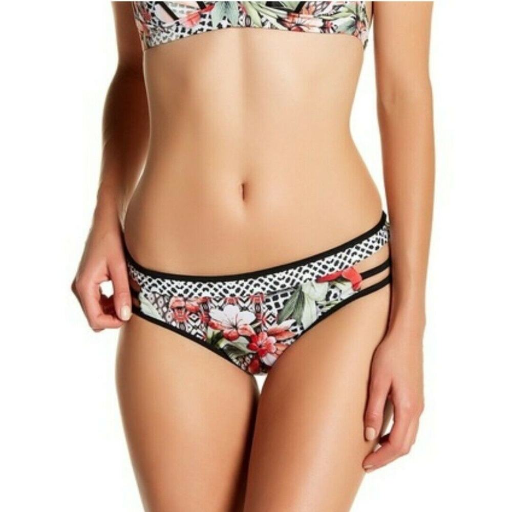 JETS by Jessika Allen Hawaiian floral print strappy swim bikini bottom Sz 6 NEW - Picture 8 of 8